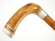 Antique Walking Cane, FINE Carved Handle in Silver Mounts