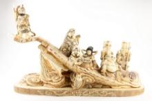 HUGE Antique Japanese Fine Hand Carving of Seven Lucky Gods