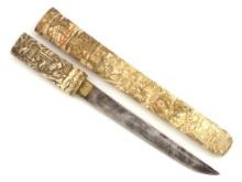 Antique Japanese Ladys Tanto Geisha Knife Dagger Nice Carved Mounts and Scabbard