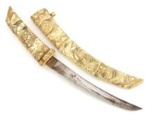 Antique Japanese Ladys Tanto Geisha Knife Dagger Nice Carved Mounts and Scabbard