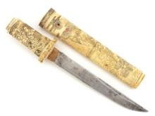 Antique Japanese Ladys Tanto Geisha Knife Dagger Nice Carved Mounts and Scabbard