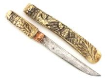 Antique Japanese Ladys Tanto Geisha Knife Dagger Nice Carved Mounts and Scabbard