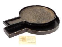 Japanese Meiji Cased Bronze Kagami Hand Mirror with Cranes