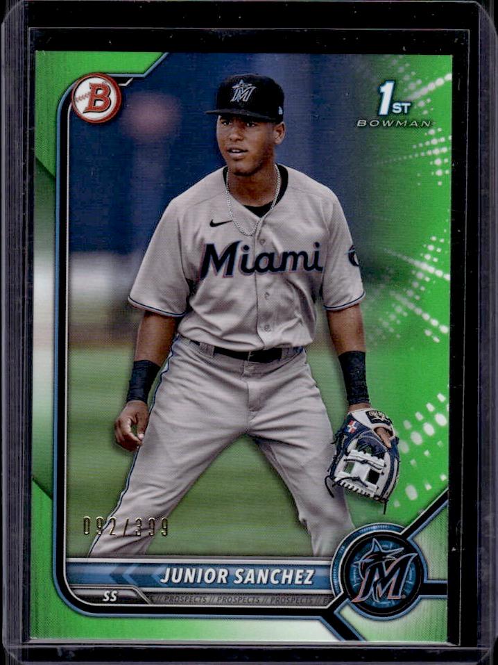 Junior Sanchez 2022 Bowman Green (#92/399) Rookie RC Parallel #BP-111