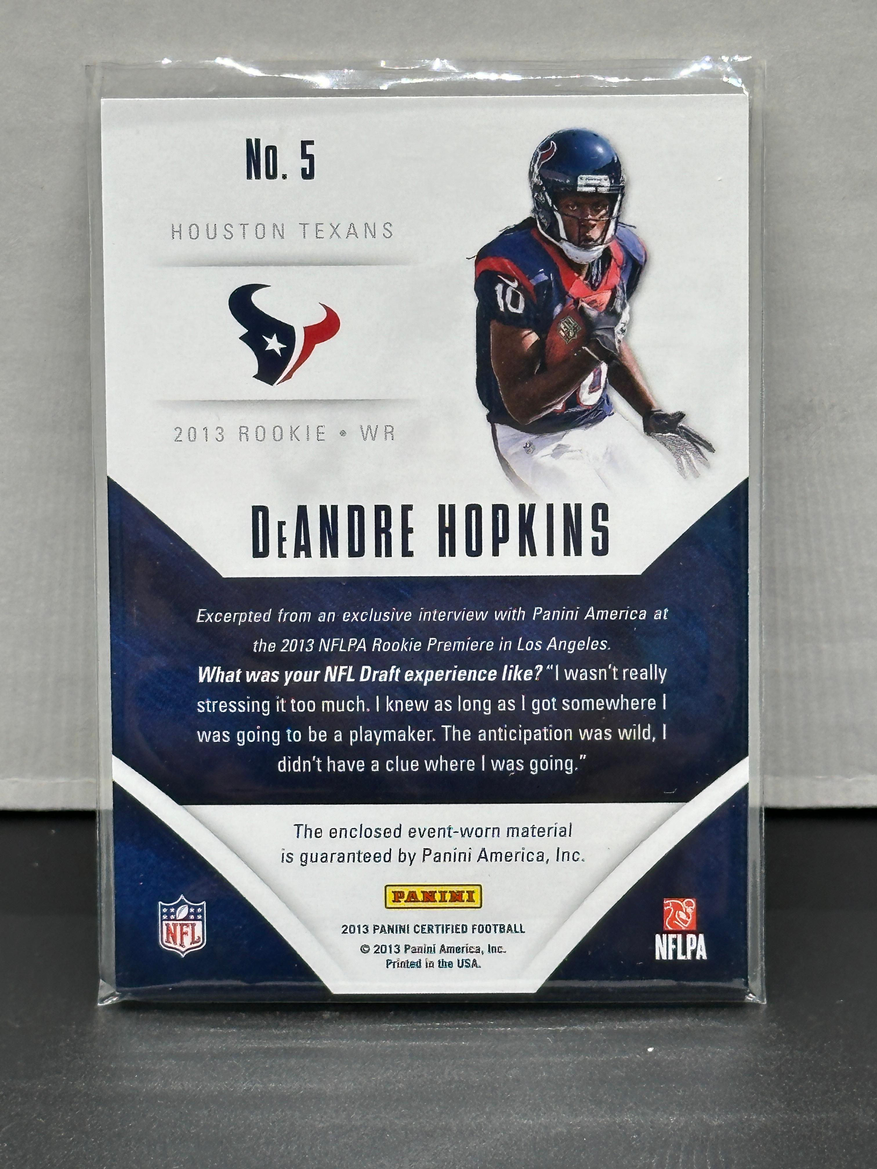 DeAndre Hopkins 2013 Panini Certified Rookie RC Jersey (#29/299) Patch #5