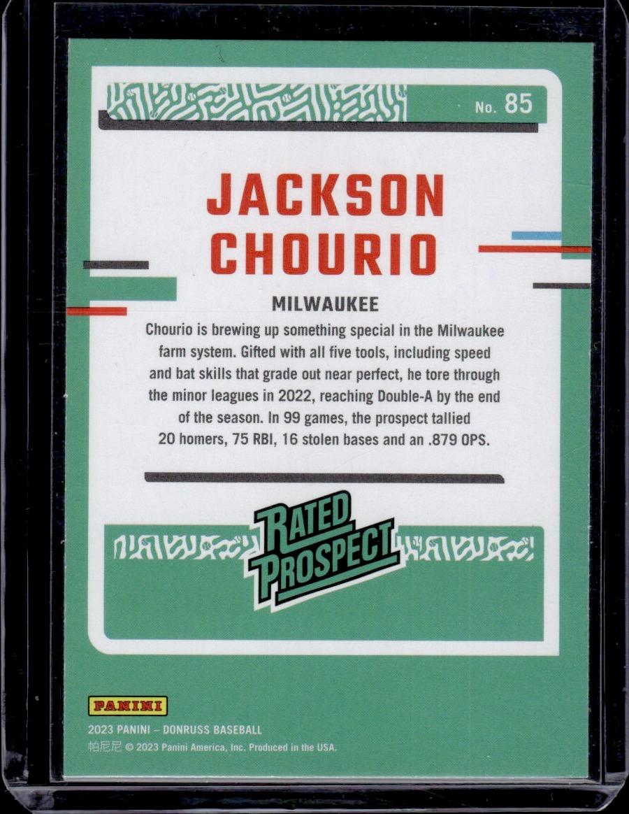 Jackson Chourio 2023 Panini Donruss Rated Rookie RC #85