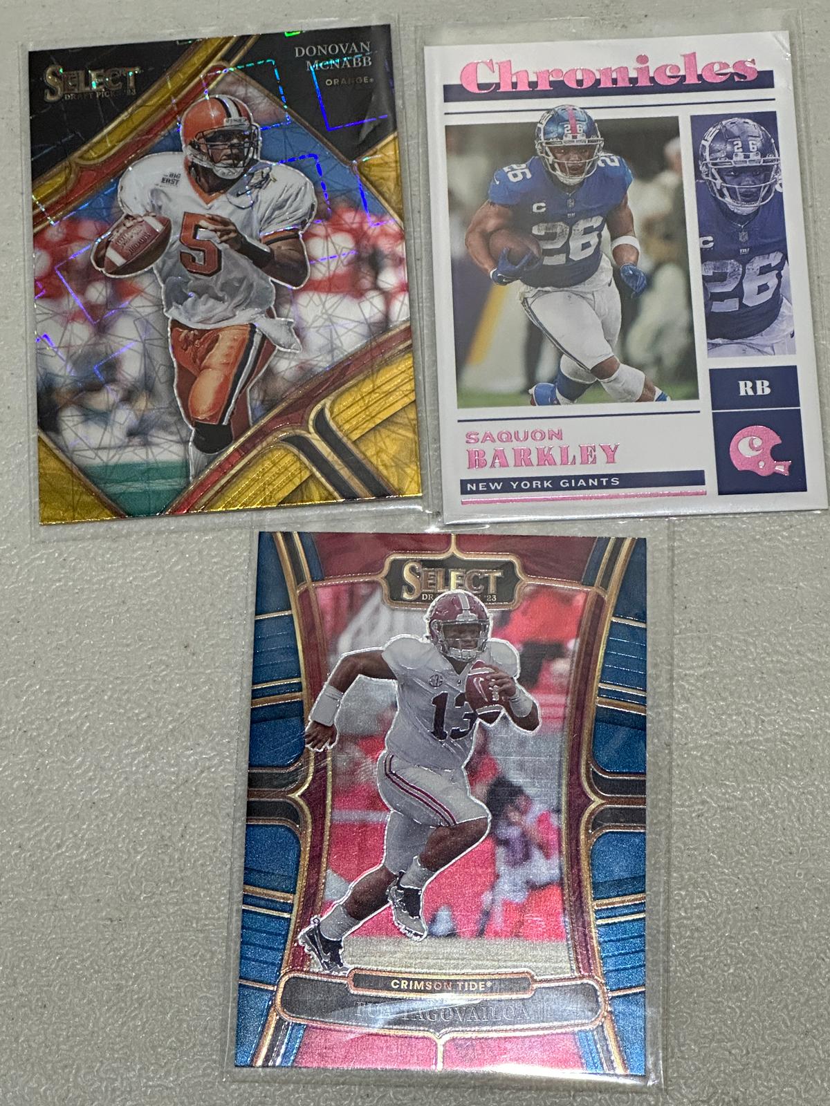 NFL Player Lot of 3 Cards - Donovan McNabb, Saquon Barkley, Tua Tagovailoa