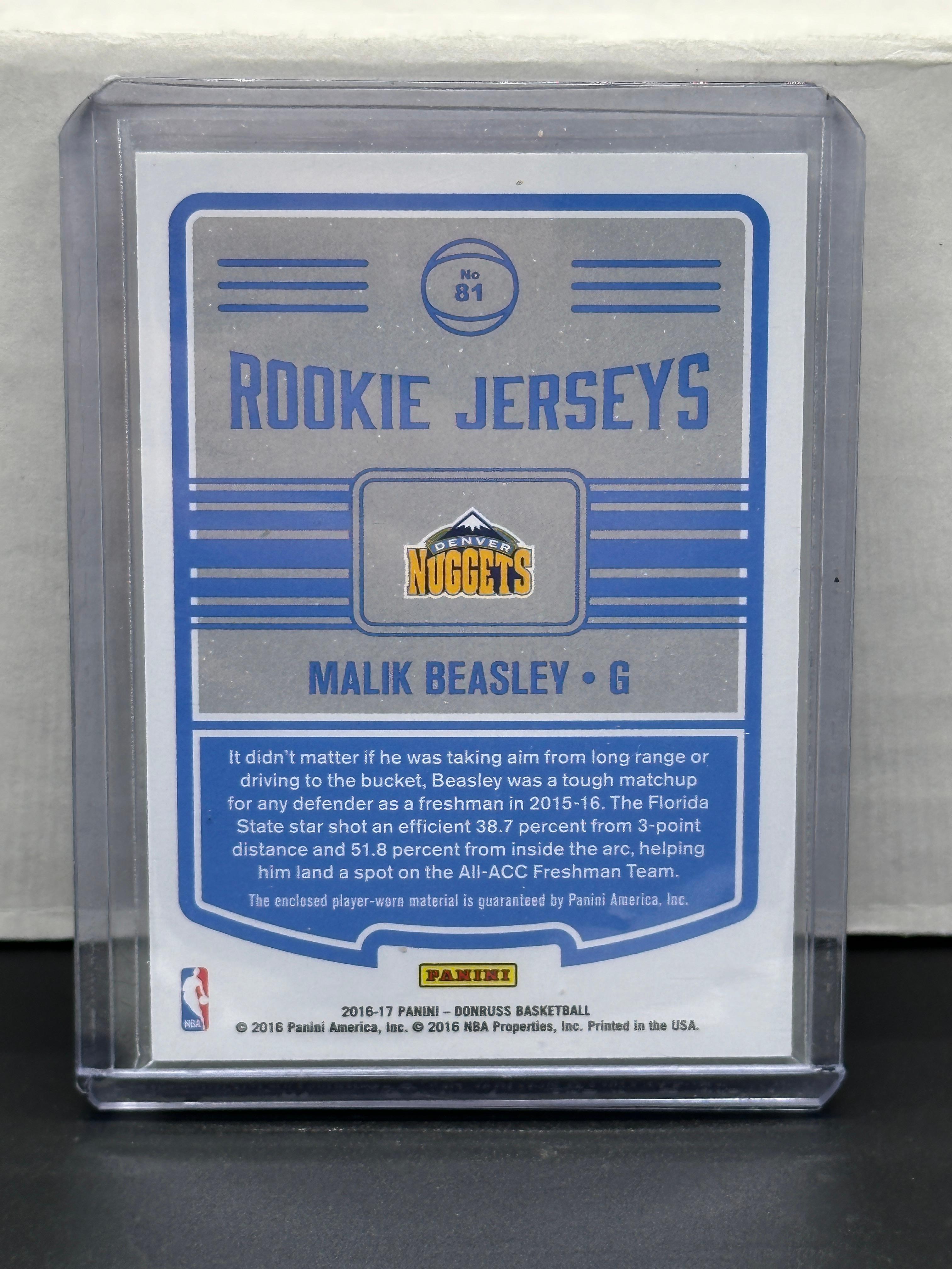 Malik Beasley 2016-17 Panini Donruss Rookie Jerseys Patch RC #81