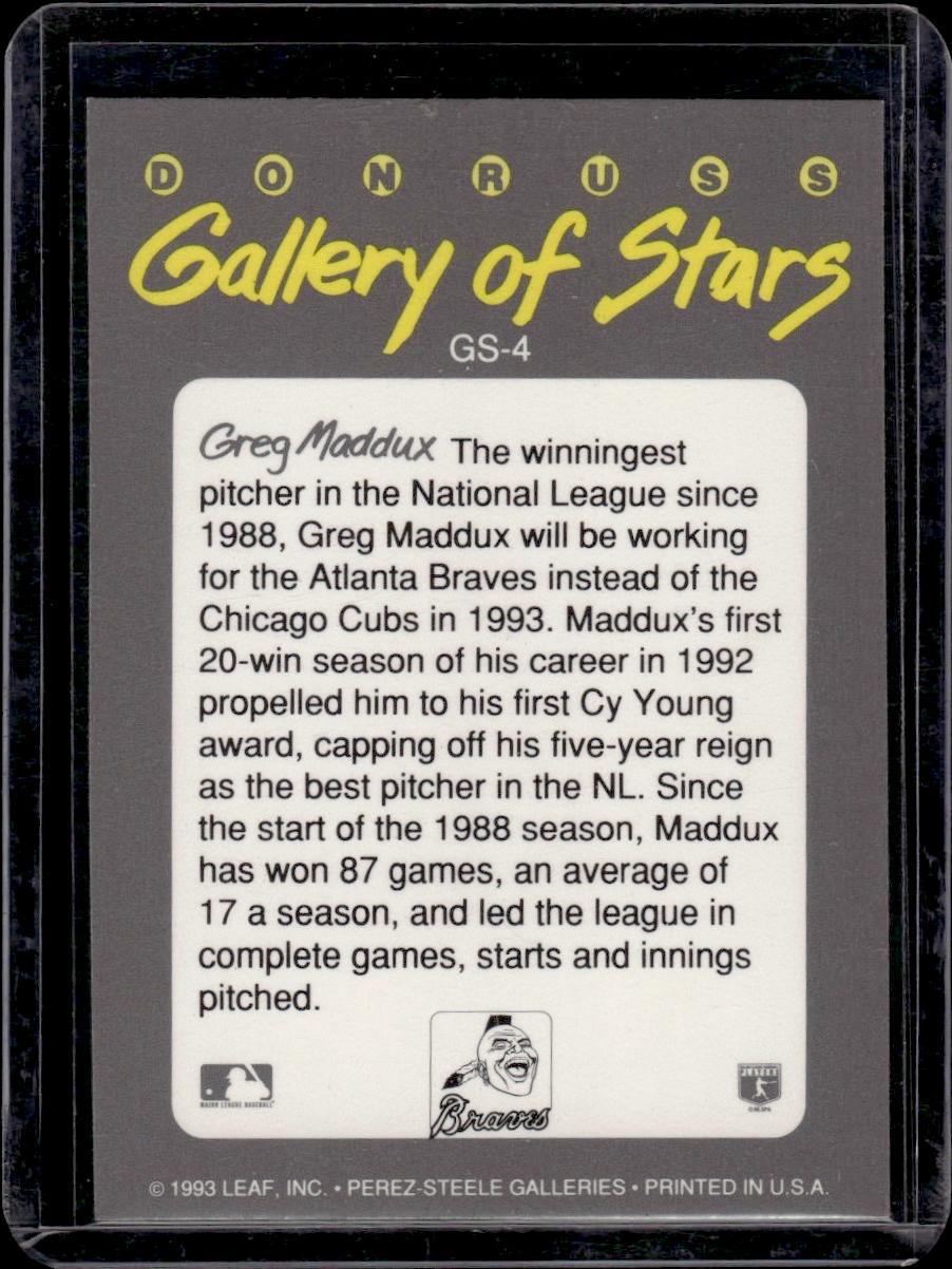 Greg Maddux 1993 Leaf Donruss Gallery of Stars Insert #GS-4