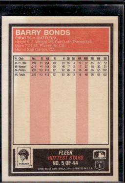 Barry Bonds 1987 Fleer Hottest Stars Subset #5