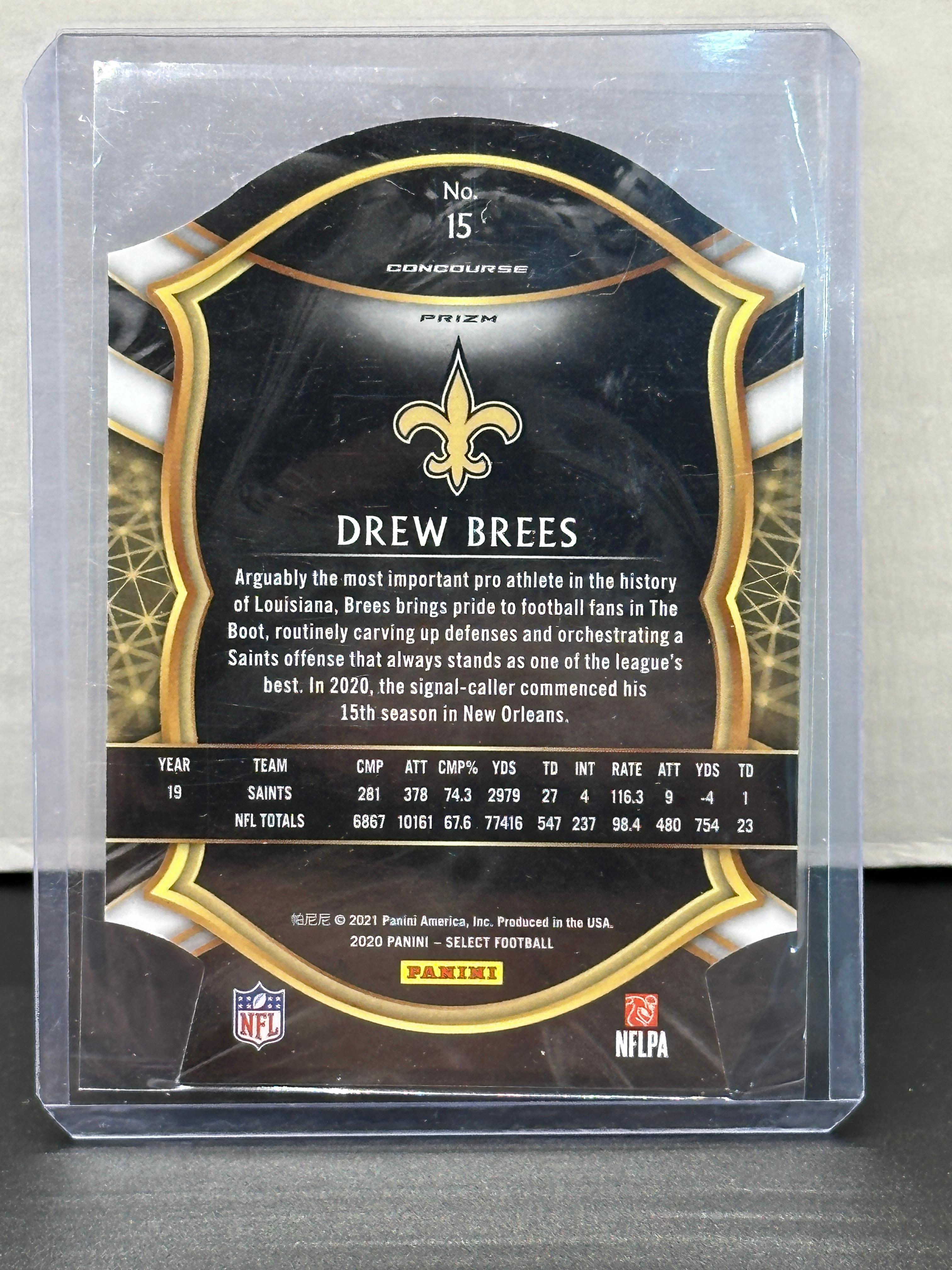 Drew Brees 2020 Panini Select Purple Prizm Concourse Level Die Cut #15