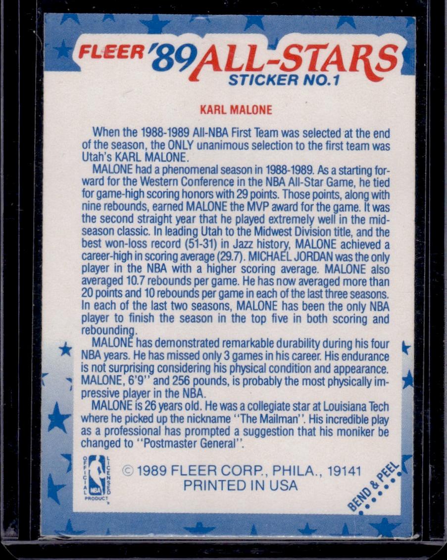 Karl Malone 1989 Fleer All Star Sticker Subset #1