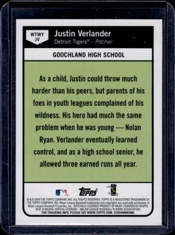 Justin Verlander 2010 Topps When They Were Young Insert #WTWY JV