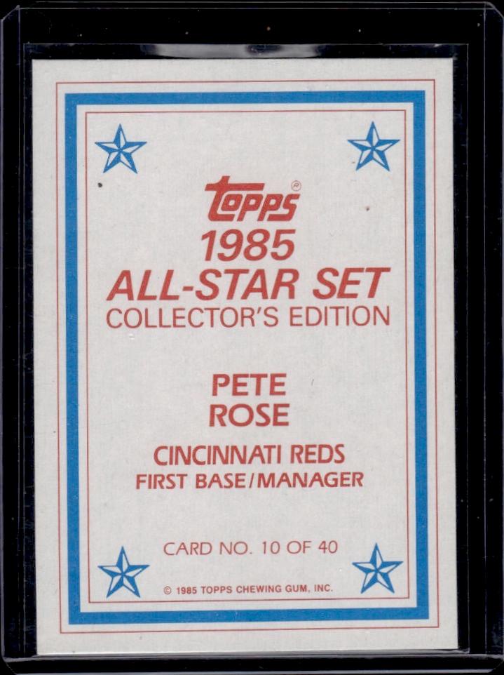 Pete Rose 1985 Topps All Star Set Subset #10