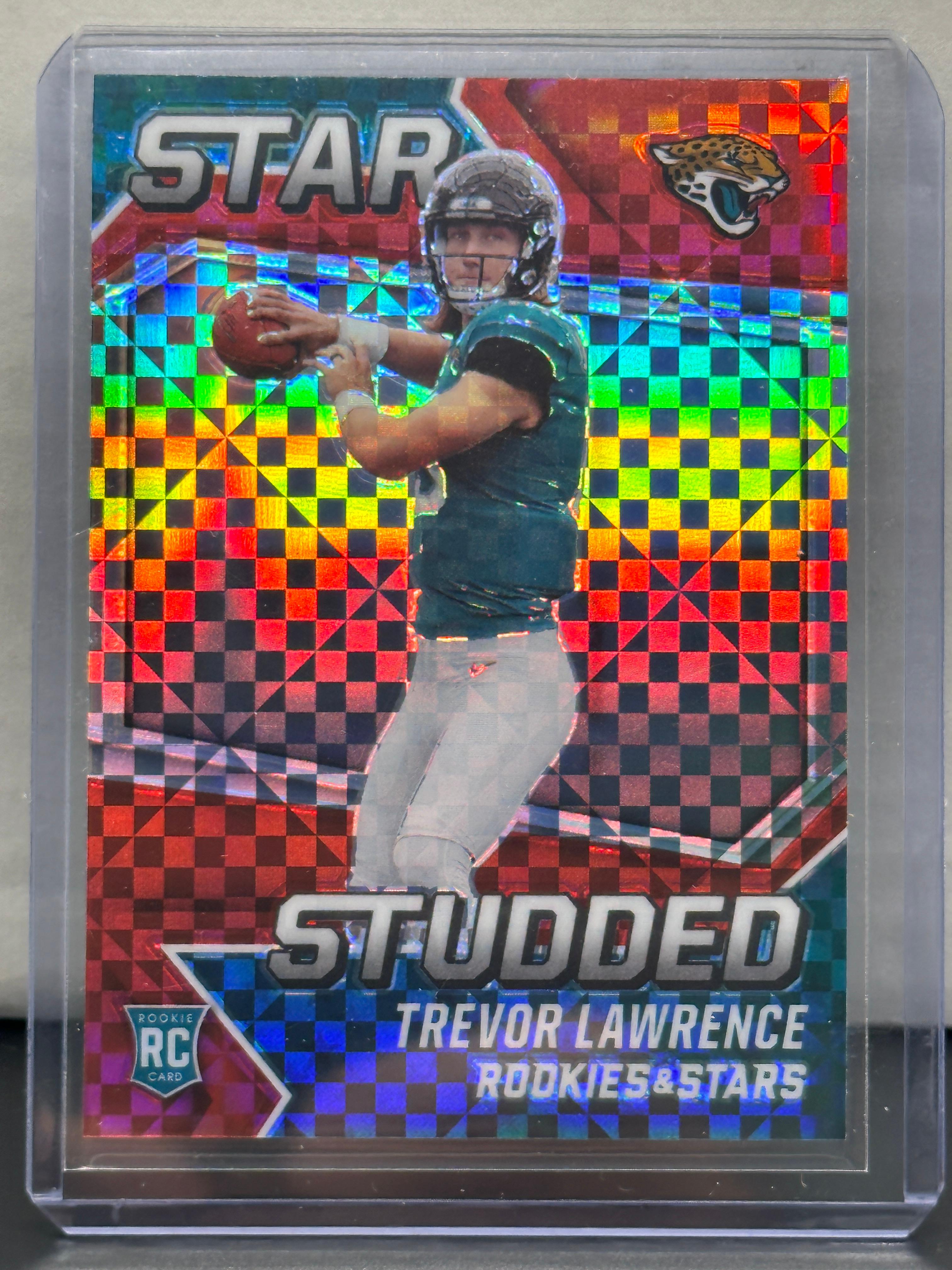 Trevor Lawrence 2021 Panini Rookies and Stars Star Studded Red Plaid Prizm Rookie RC Insert #SS-21