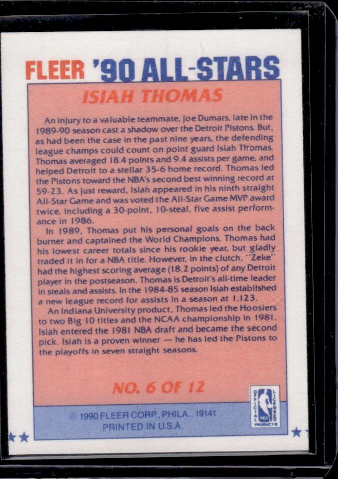Isiah Thomas 1990 Fleer All-Stars Subset #6