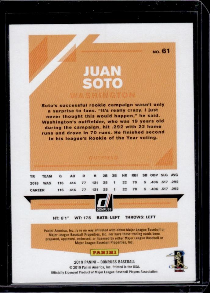 Juan Soto 2019 Panini Donruss Nicknames Variation #61