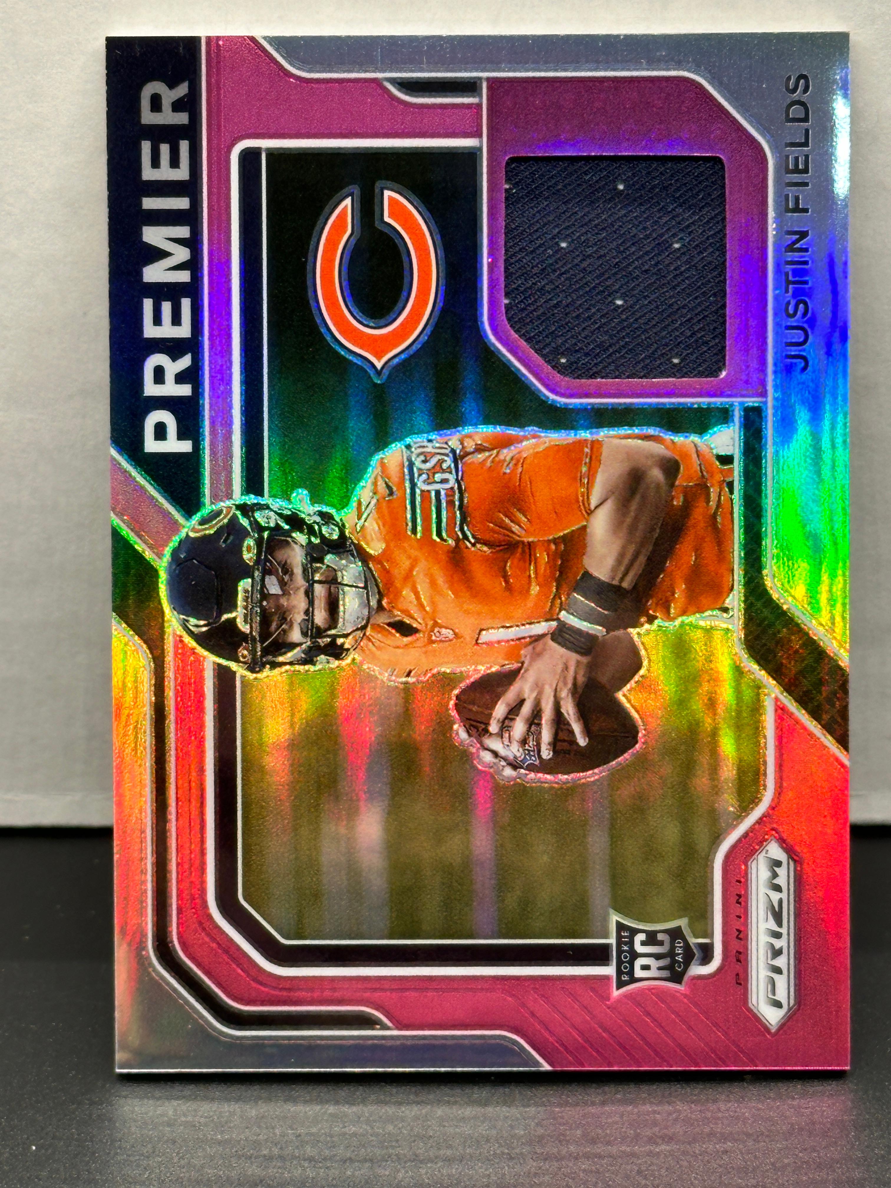 Justin Fields 2021 Panini Prizm Premier Rookie RC Pink Prizm Patch Parallel Insert #PJ-4