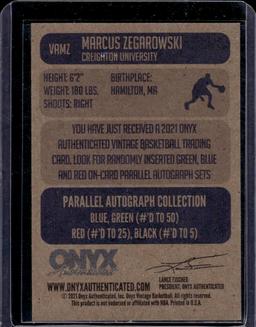 Marcus Zegarowski 2021 Onyx Vintage RC Rookie Auto #VAMZ