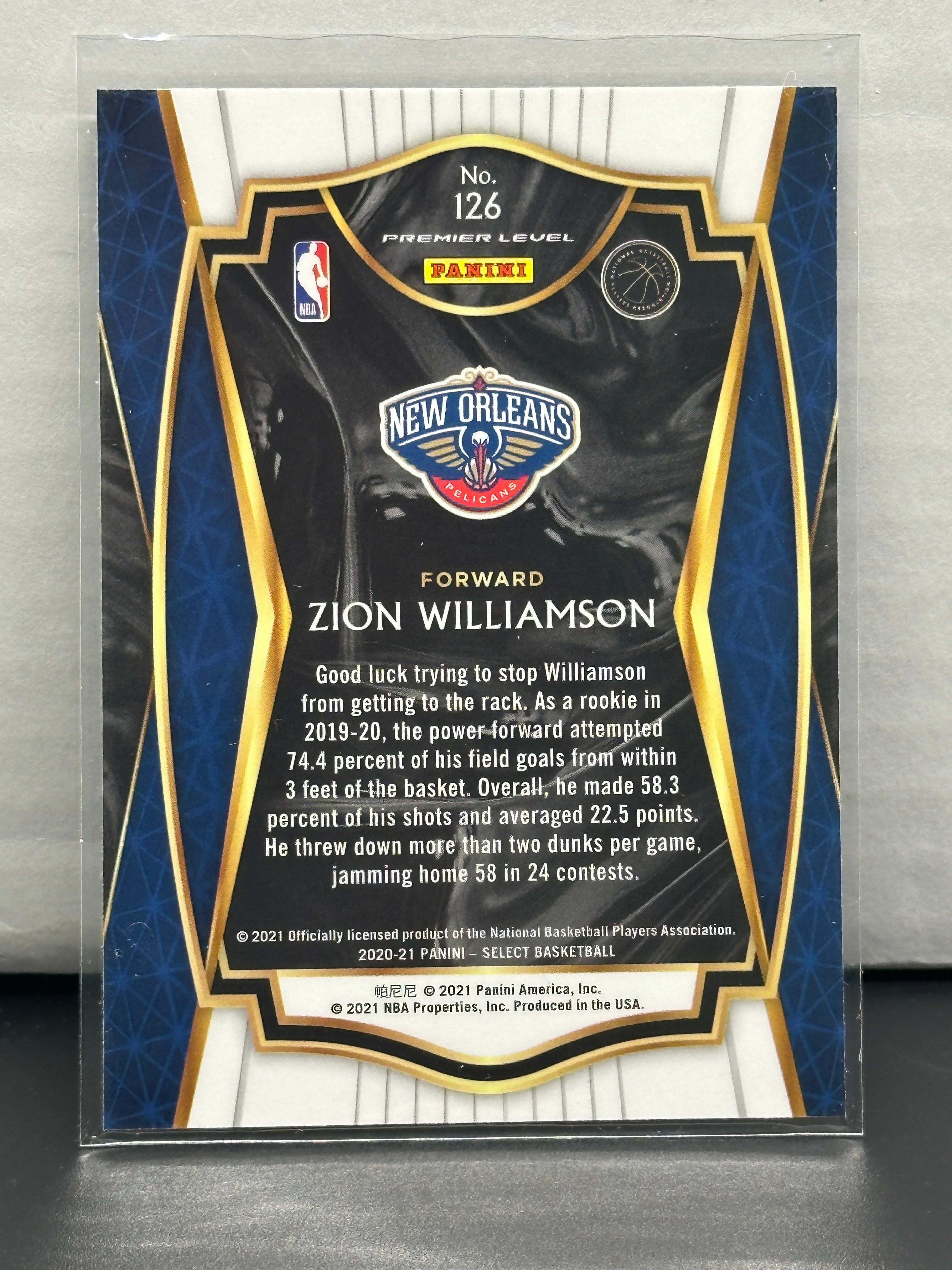 Zion Williamson 2020-21 Panini Select Premier Level Blue #126