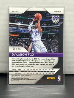 De'Aaron Fox 2018-19 Panini Prizm Purple (#60/75) Prizm #151