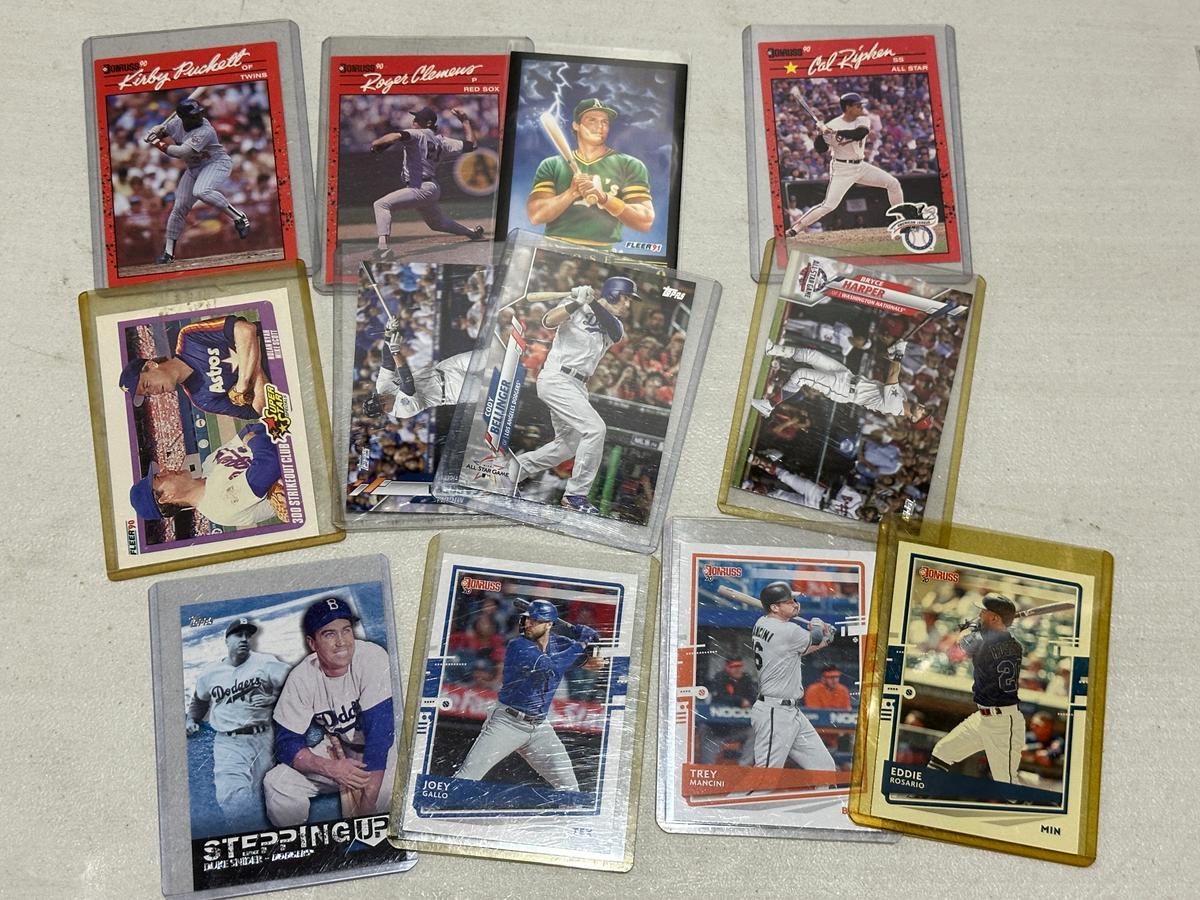 Lot of 12 MLB Cards - Nolan Ryan, Puckett, Clemens, Bellinger, Canseco, Ripken, Bryce Harper