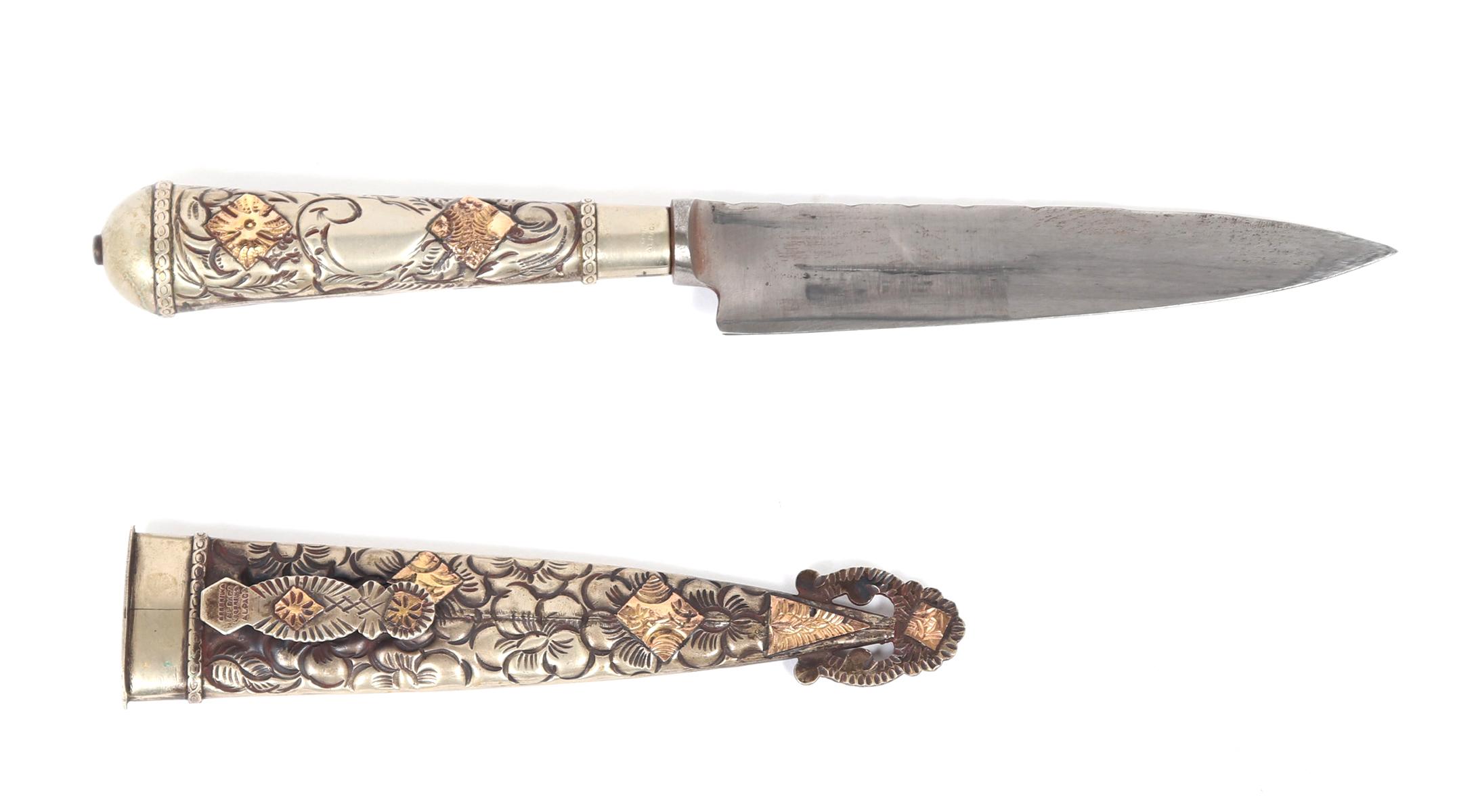 Argentinian Gaucho Embossed Silver & Gilt Knife