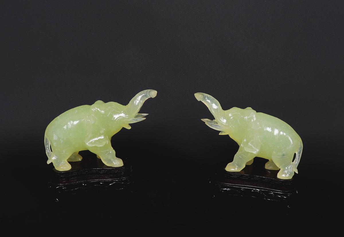 Fine Pair of Celadon Glass Elephants