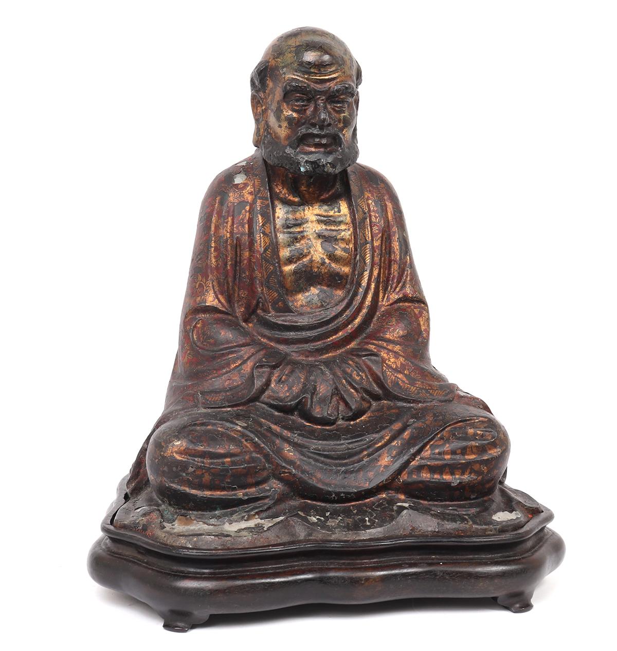 Excellent Chinese Lacquered Bronze Seated Lohan