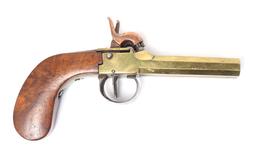 Brass Double Barrel Percussion Pistol, 19th C.