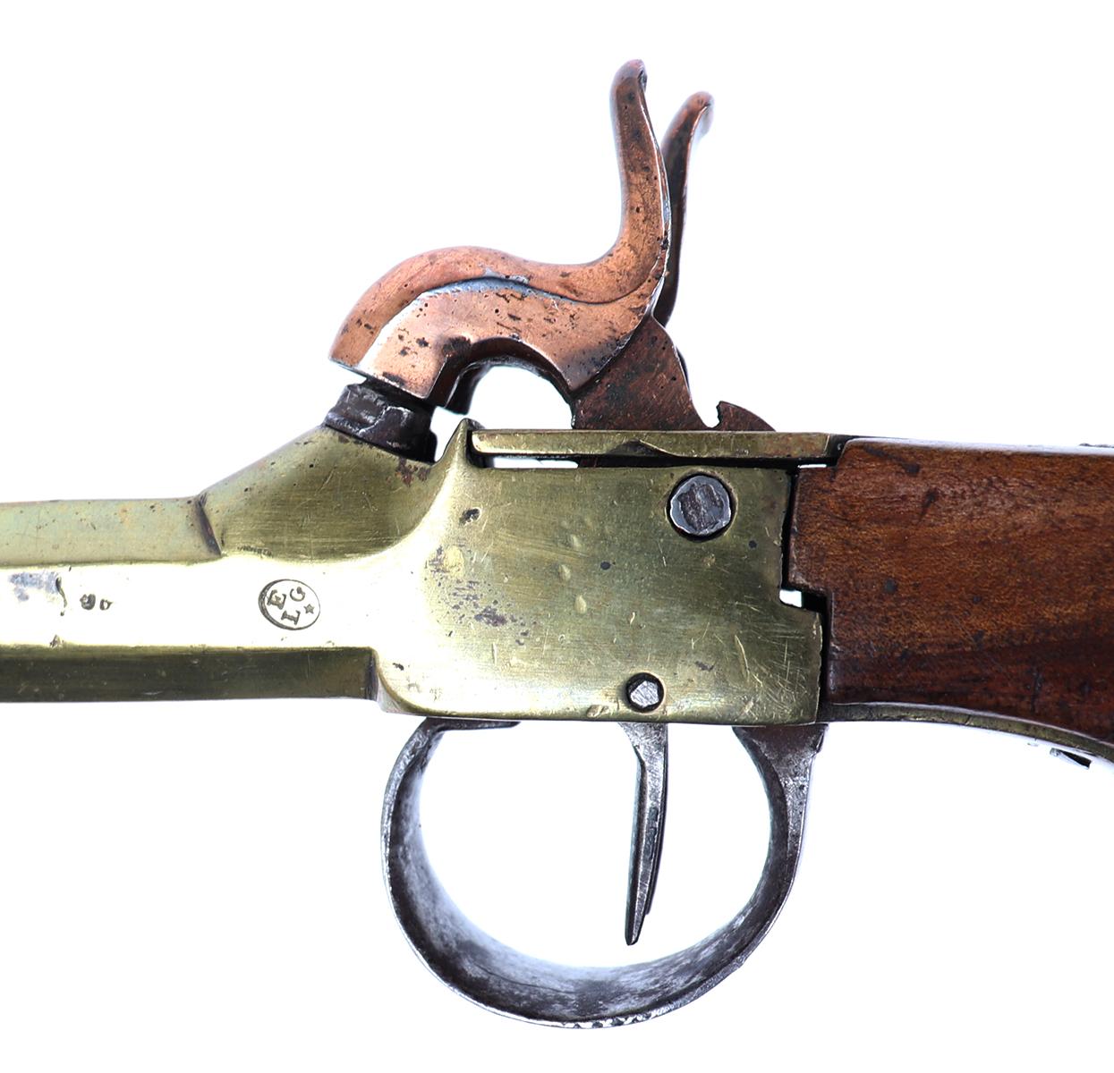 Brass Double Barrel Percussion Pistol, 19th C.