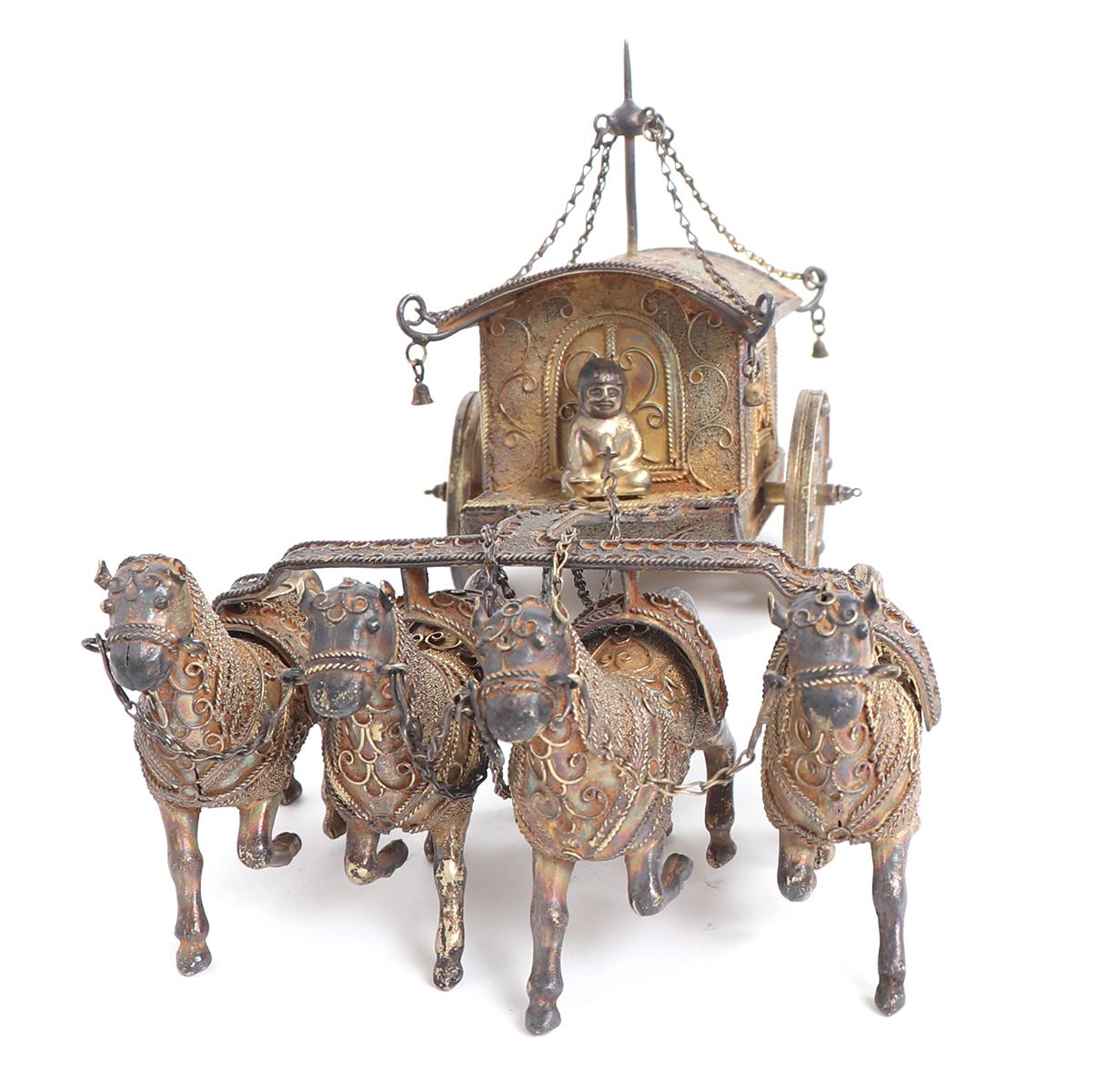 Chinese Four Horses and Carriage, Enamel Ready