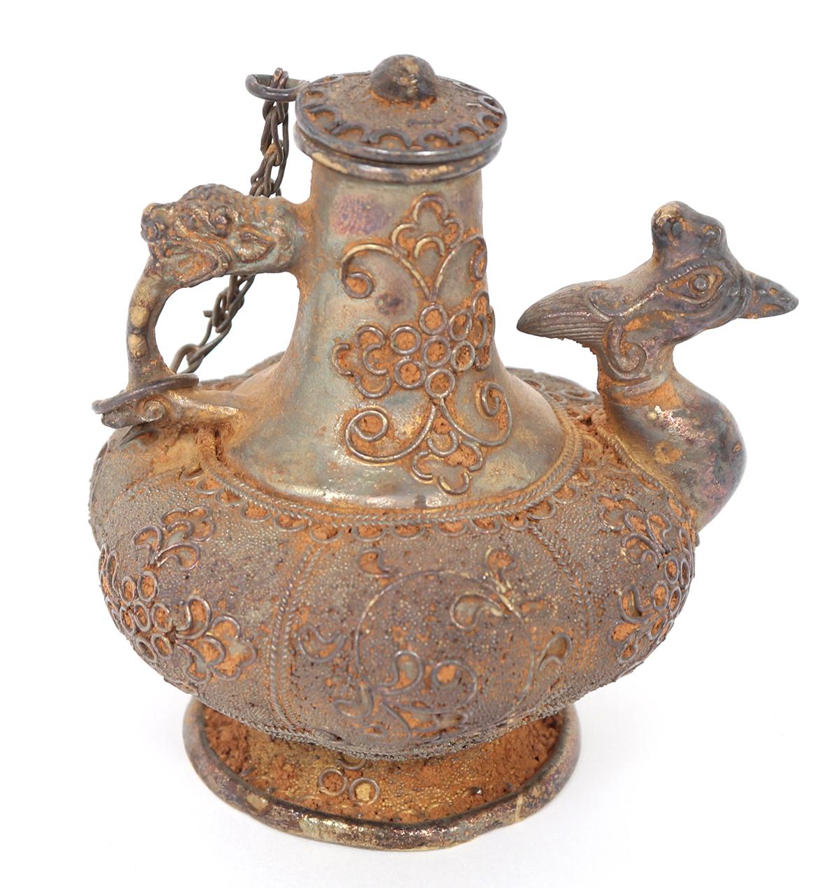 Chinese Brass Gourd Shaped Chicken Spout Ewer