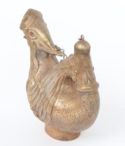 Chinese Brass Bird Ewer w/Mythical Creature