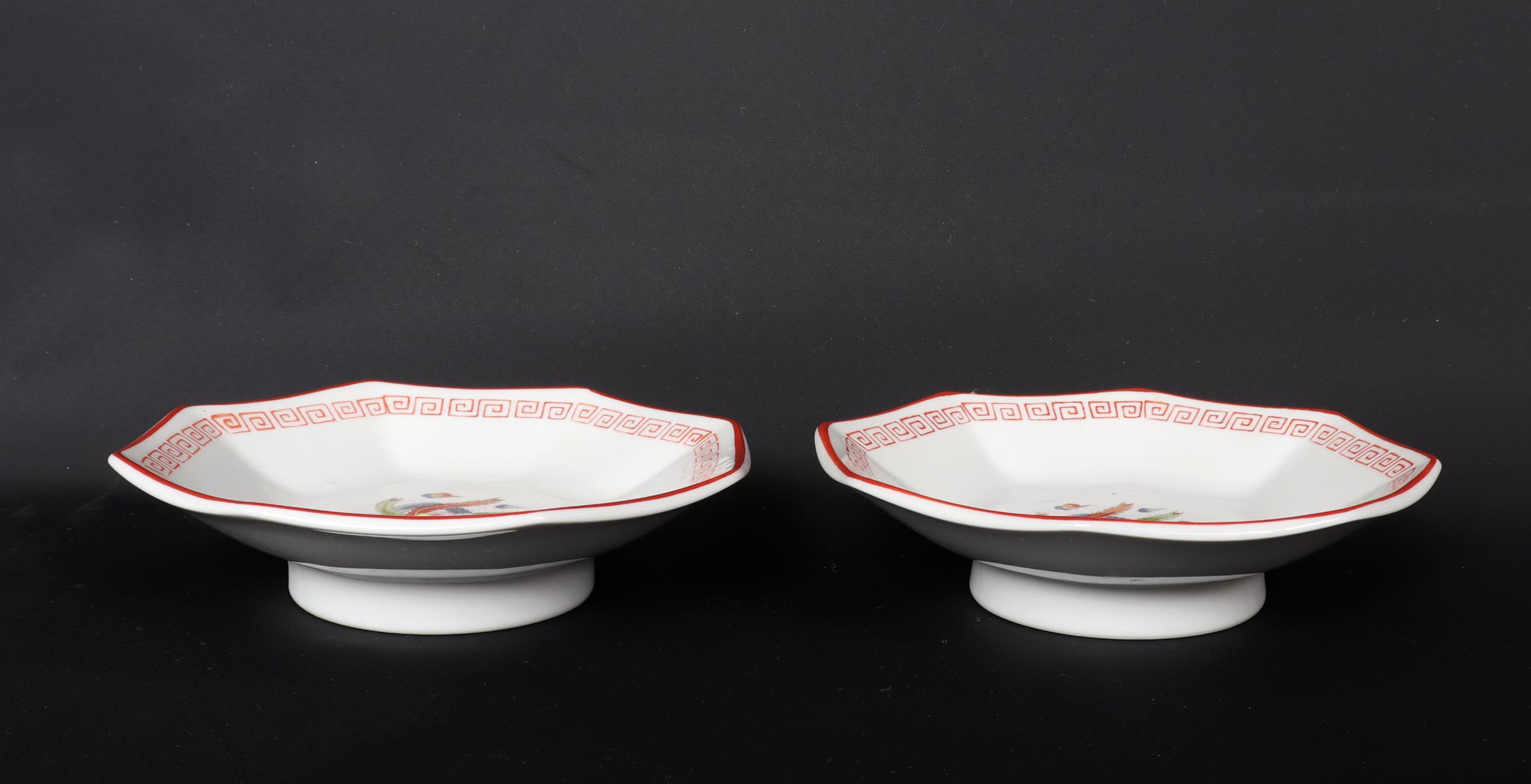 Pair of Chinese Octagonal Porcelain Phoenix Plates
