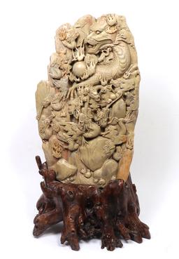 Enormous Chinese Carved Hardstone Dragon Empire