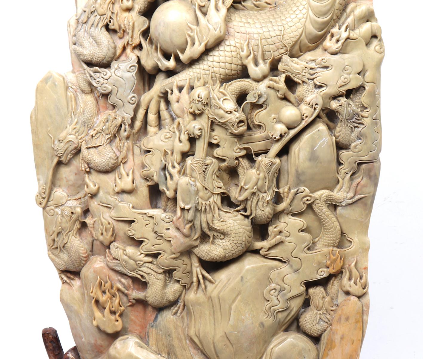 Enormous Chinese Carved Hardstone Dragon Empire