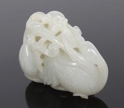 Chinese Pierced & Carved White Jade Crane, Qing Dynasty 1644-1912 CE