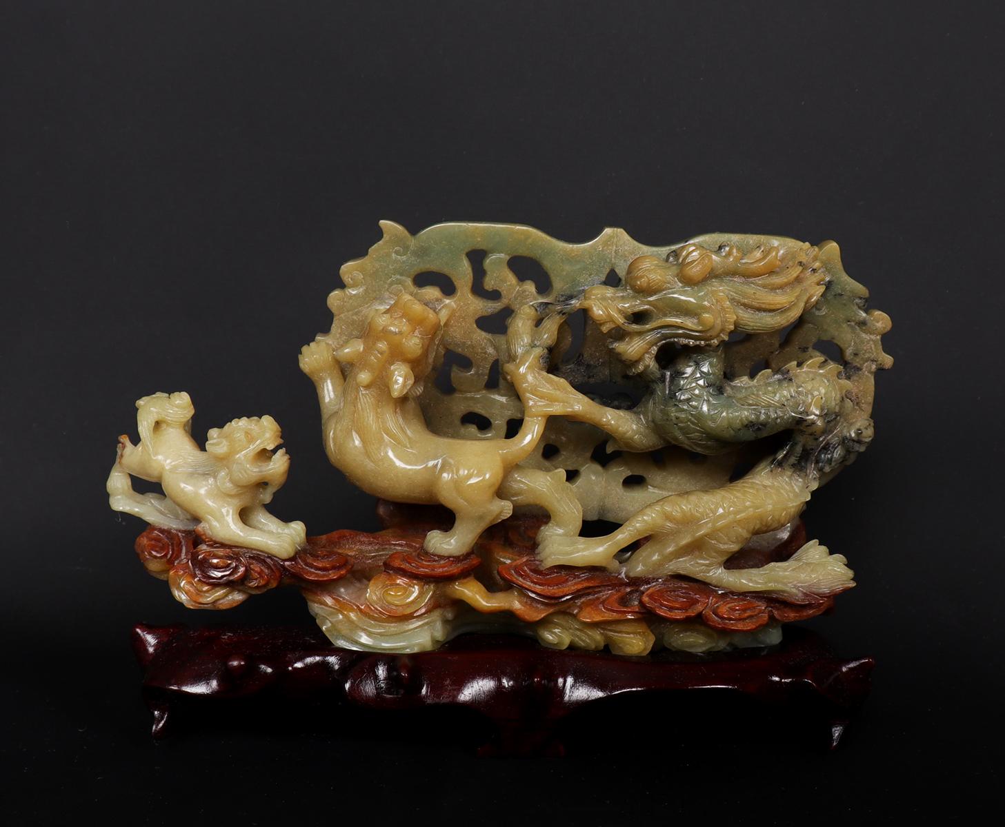 Jinqiao Jade Carving of Dragon & Double Lions, Republic Period