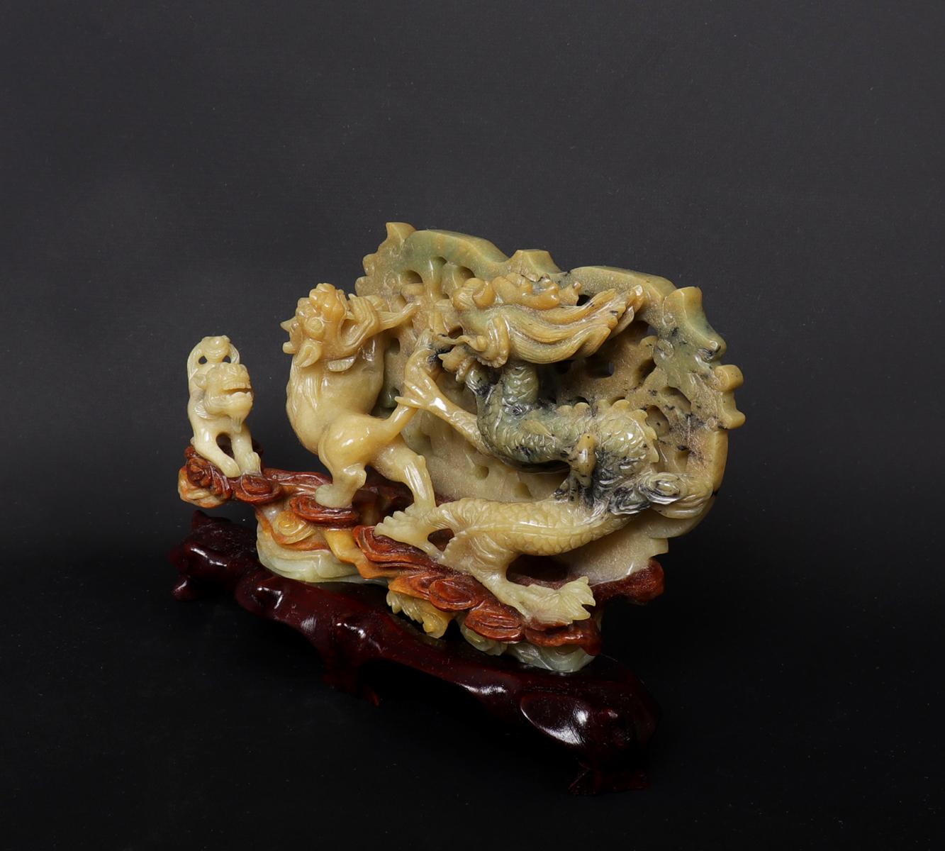 Jinqiao Jade Carving of Dragon & Double Lions, Republic Period