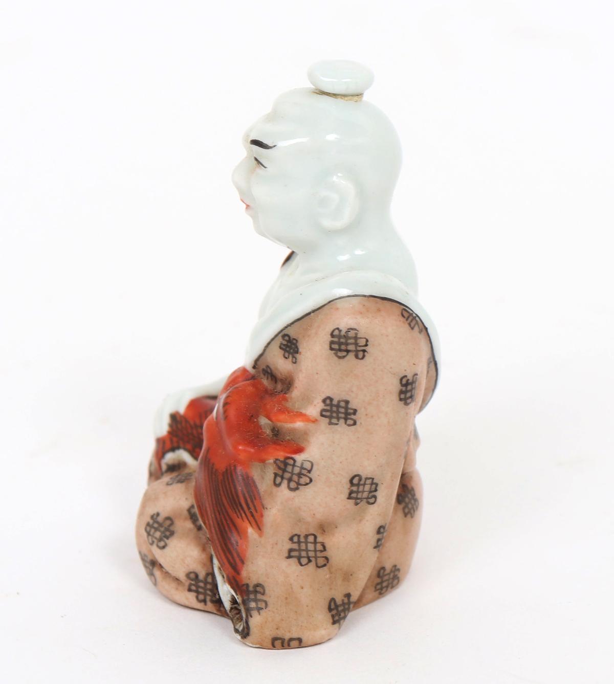 Chinese Porcelain Seated Monk Snuff Bottle w/Dragon
