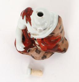 Chinese Porcelain Seated Monk Snuff Bottle w/Dragon