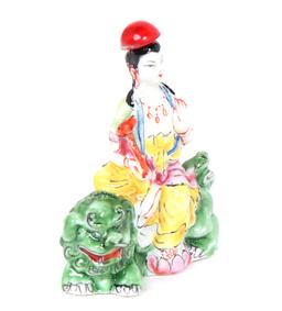Chinese Porcelain Guan Yin on a Lion Snuff Bottle