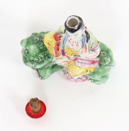 Chinese Porcelain Guan Yin on a Lion Snuff Bottle