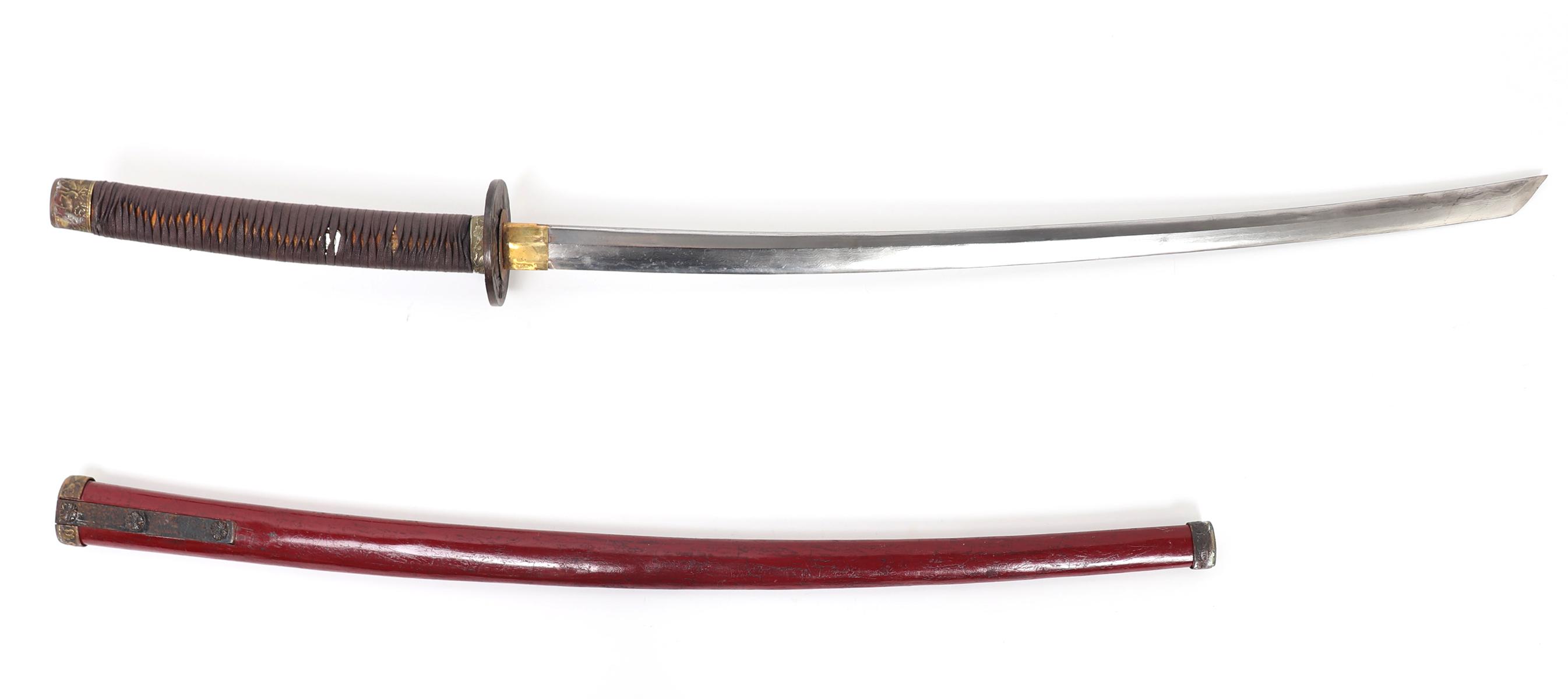 Vintage Japanese Katana w/ Red Scabbard