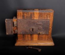 19th C. Large Antique Mounted Lock & Key Set