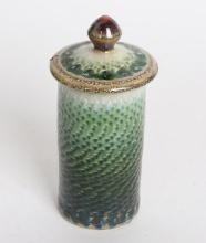 Vintage Signed Green Glazed Covered Jar