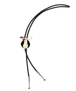 Zuni Handmade Bolo Tie, Turquoise, Jet & Mother of Pearl