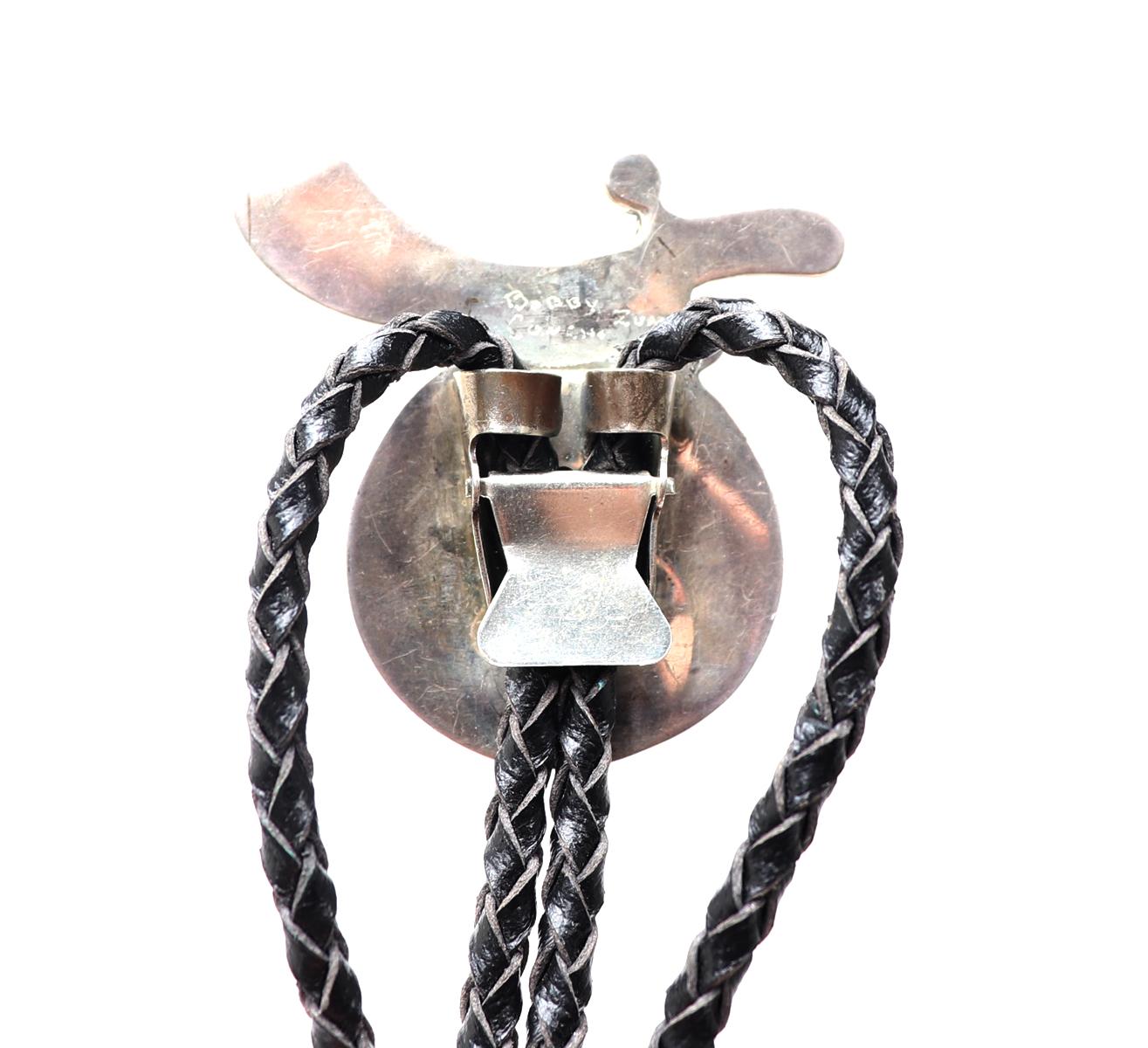 Zuni Handmade Bolo Tie, Turquoise, Jet & Mother of Pearl