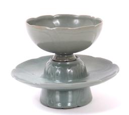 Celadon Crackle Glazed Korean Teacup and Saucer